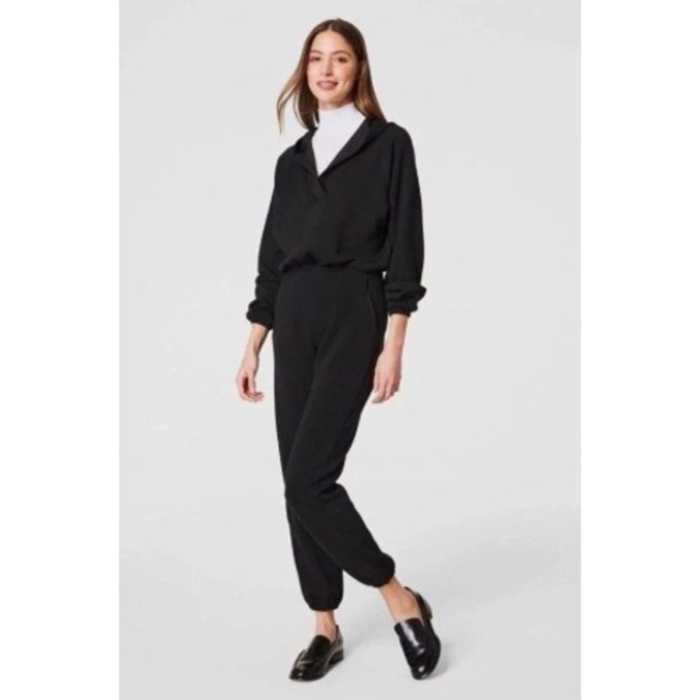 Spanx AirEssentials Jumpsuit Black M Womens Hooded Long Sleeve Lounge Activewear